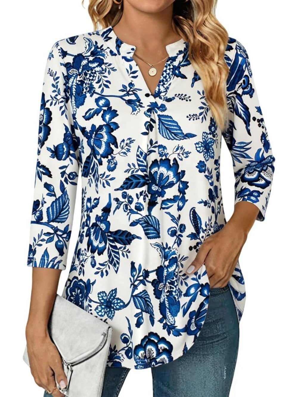 Chic 3/4 Sleeve V-Neck Blouse | Dressy Casual Work Shirt for Women